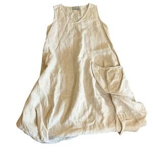 Chalet Et Cici Linen Shift Dress Size Small Boho Lagenlook Minimal Coastal Artsy